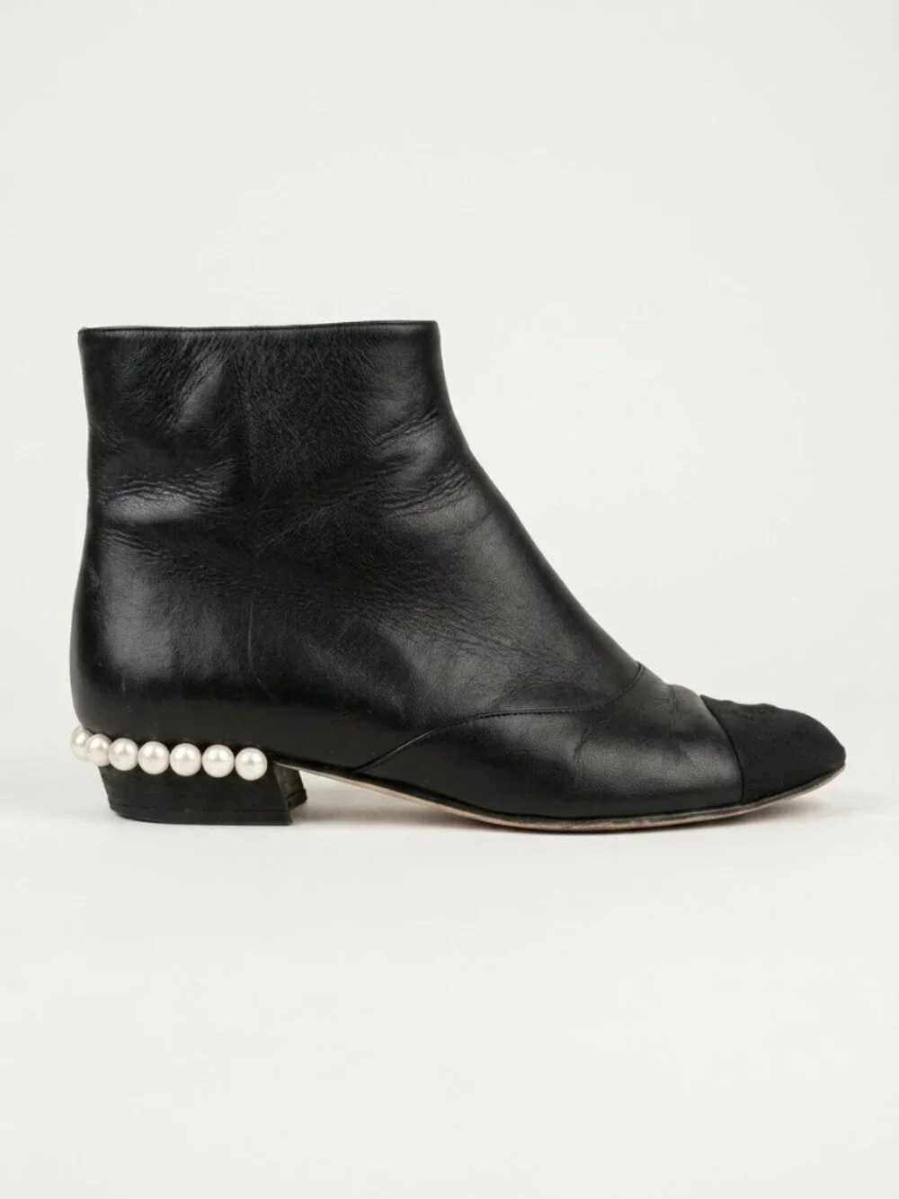 Chanel Black CC Logo Pearl Lambskin Ankle Booties EU 37.5 US 7.5 w/ Box